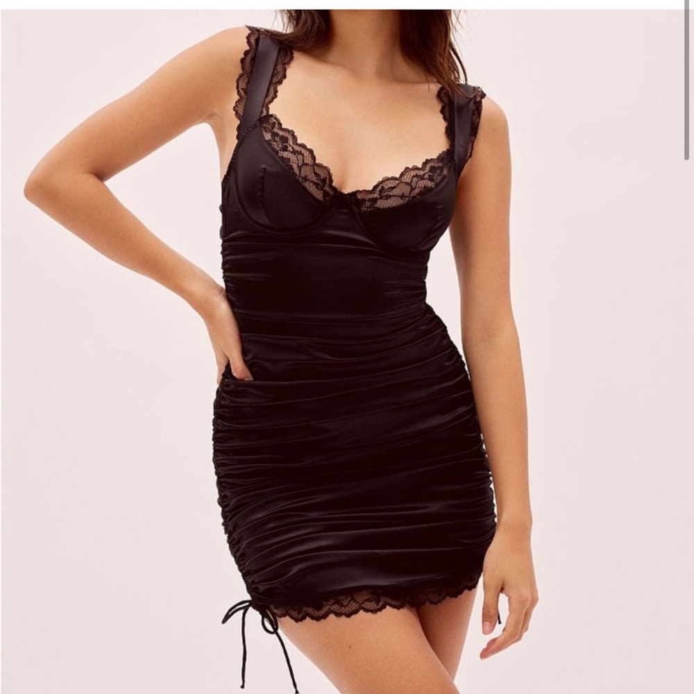For Love and Lemons Inez Rare Small Elegant Black Lace Trim Mini Dress